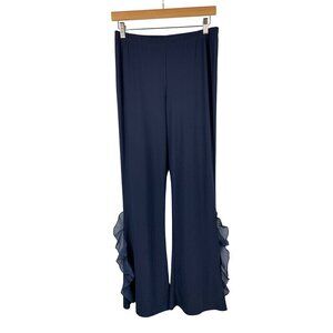 Slinky Brand Womens Navy Ruffle Hem Pants Size M